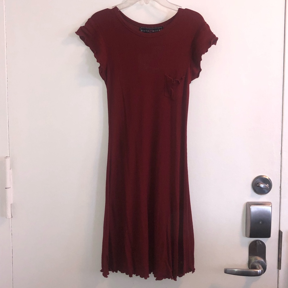 Burgundy Dress With Ruffled Sleeves